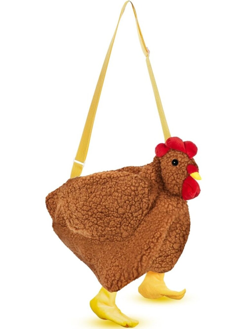 Girls Brown Fluffy 3D Animal Design Novelty Chicken Fabric Crossbody Funny Bags